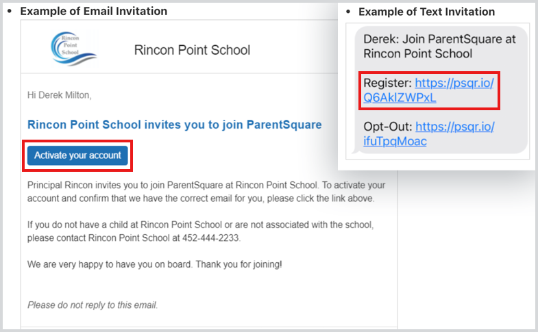 examples of ParentSquare invitations